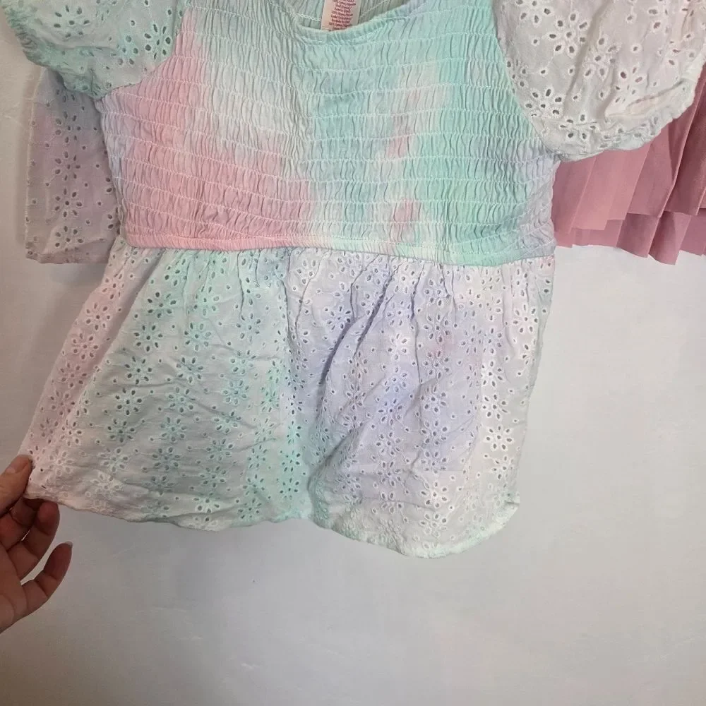 NEW Twin Girls Set Of 2 Matching Outfits Justice Tiedye Blouse Tennis Skort M